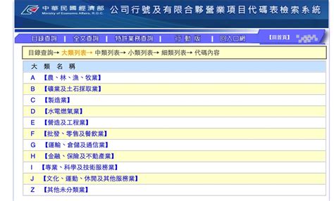 公司行號名稱|公司行號及有限合夥營業項目代碼表檢索系統